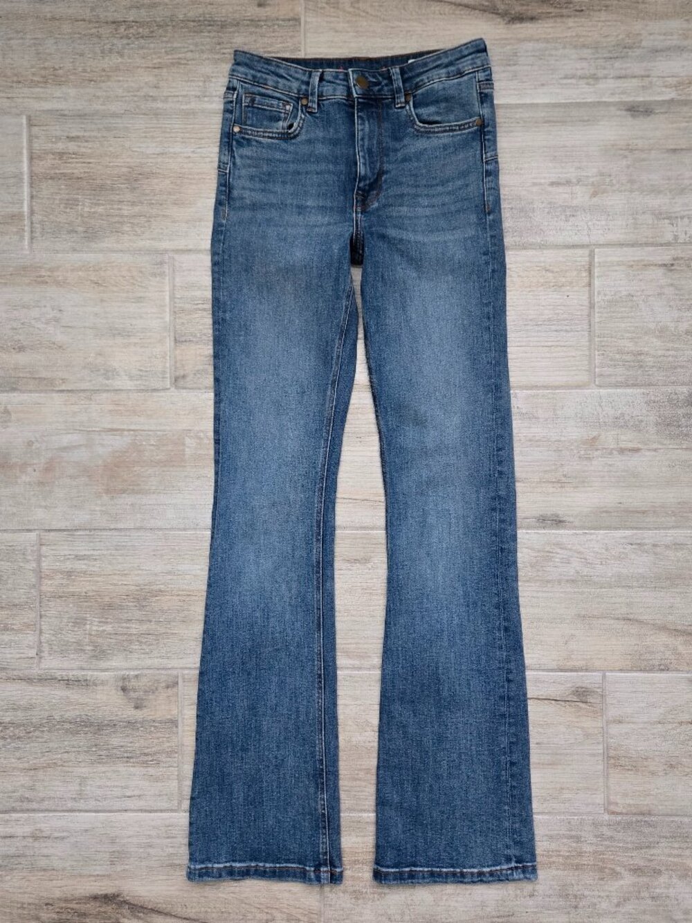 Zara High Rise Flare Ankle Jeans Womens Medium Wash Blue Stretch Denim 4